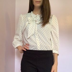 Polka Dot Collar Bow Blouse